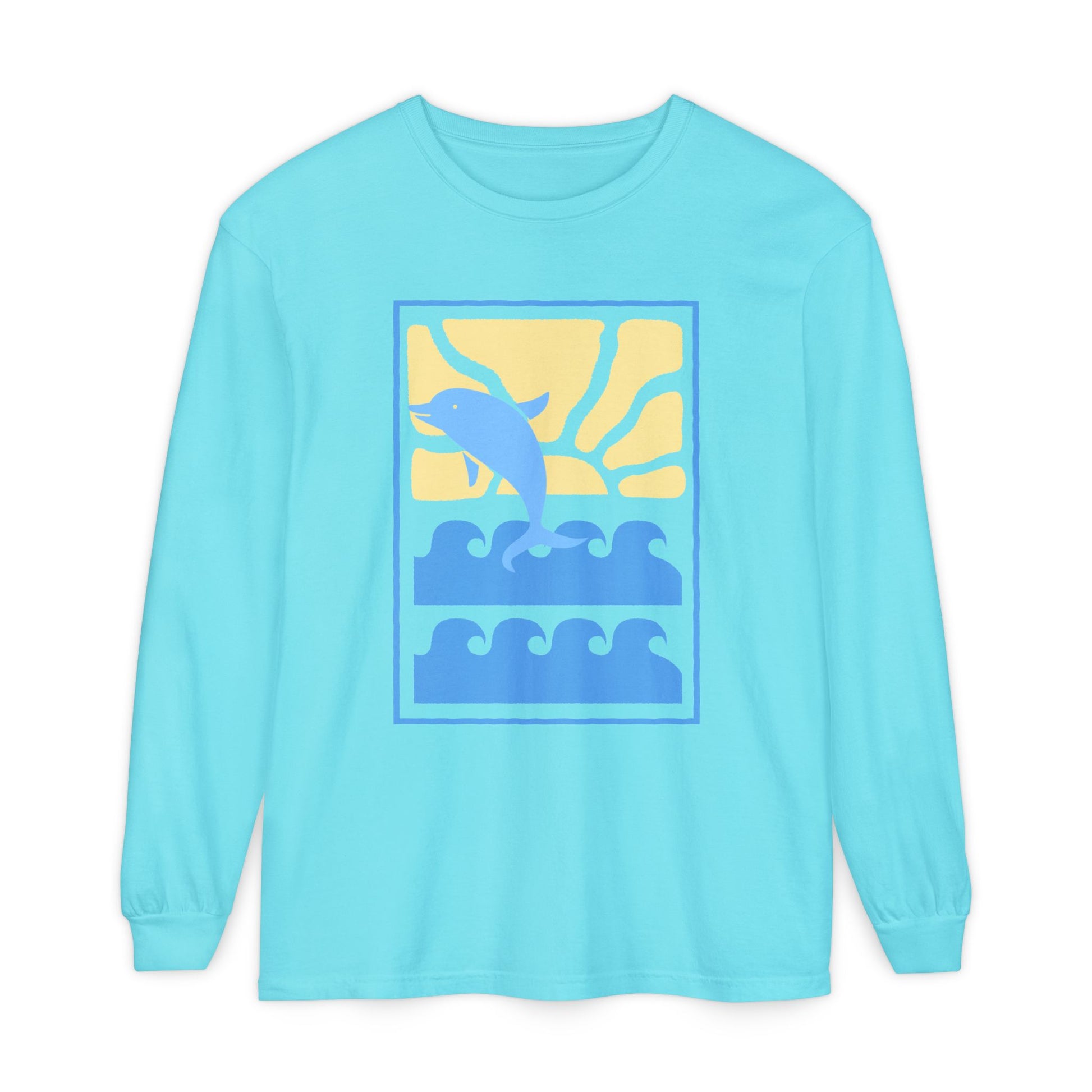 Sunset Dolphin Unisex Garment-dyed Long Sleeve T-Shirt - Psychonaut Swag