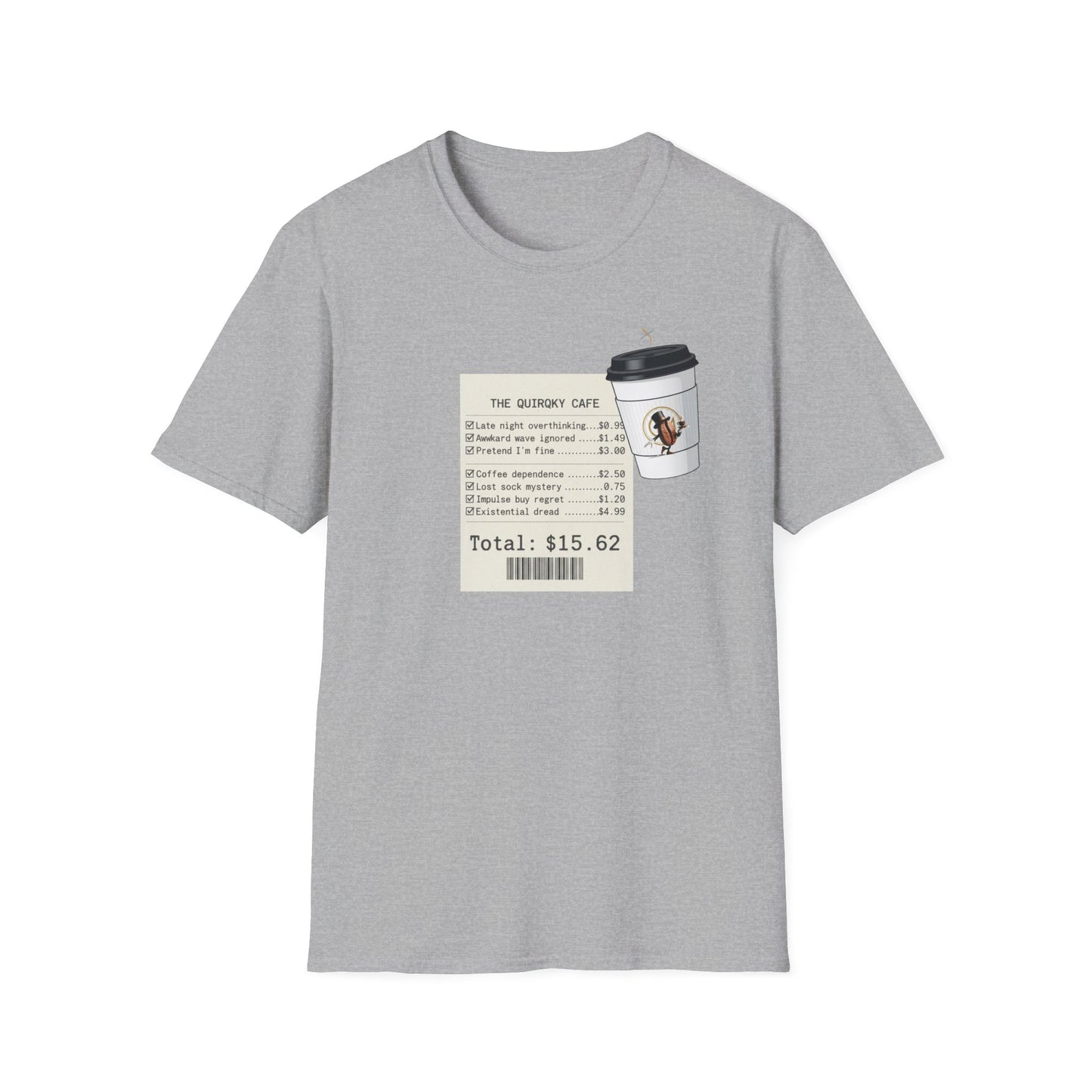 Coffee Receipt T-Shirt — 'The Quirky Cafe' Funny Coffee Order Receipt Tee
