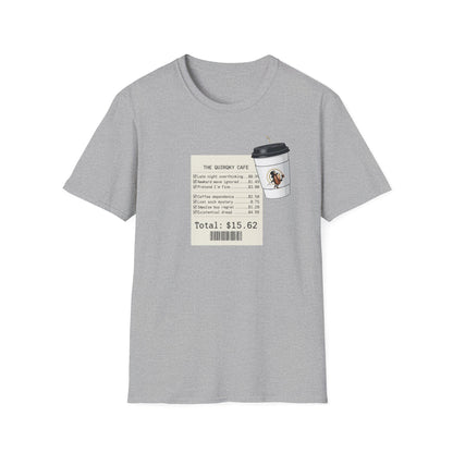 Coffee Receipt T-Shirt — 'The Quirky Cafe' Funny Coffee Order Receipt Tee