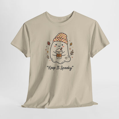Keep It Spooky Ghost Tee — Cute Fall Halloween Shirt with Pumpkin Latte