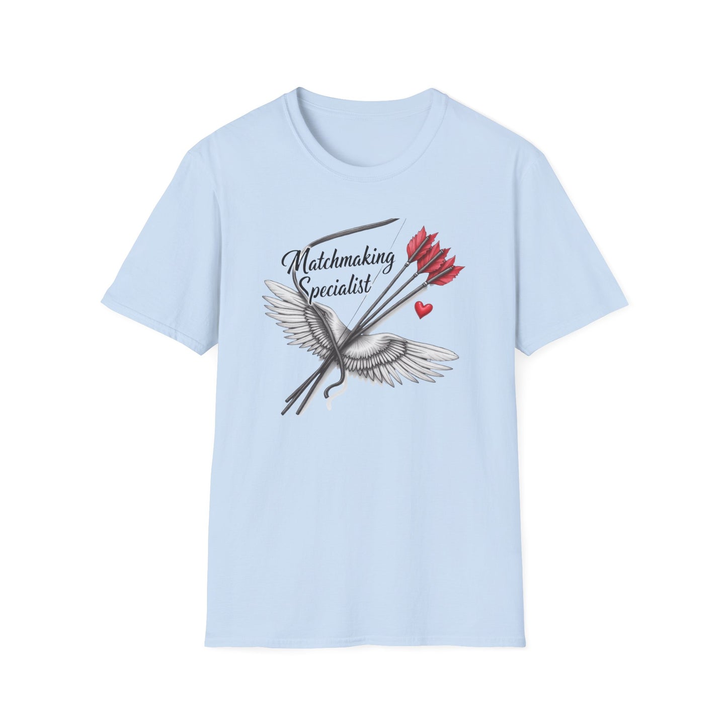 Matchmaking Specialist T-Shirt — Cupid Arrow & Wings Valentine Tee