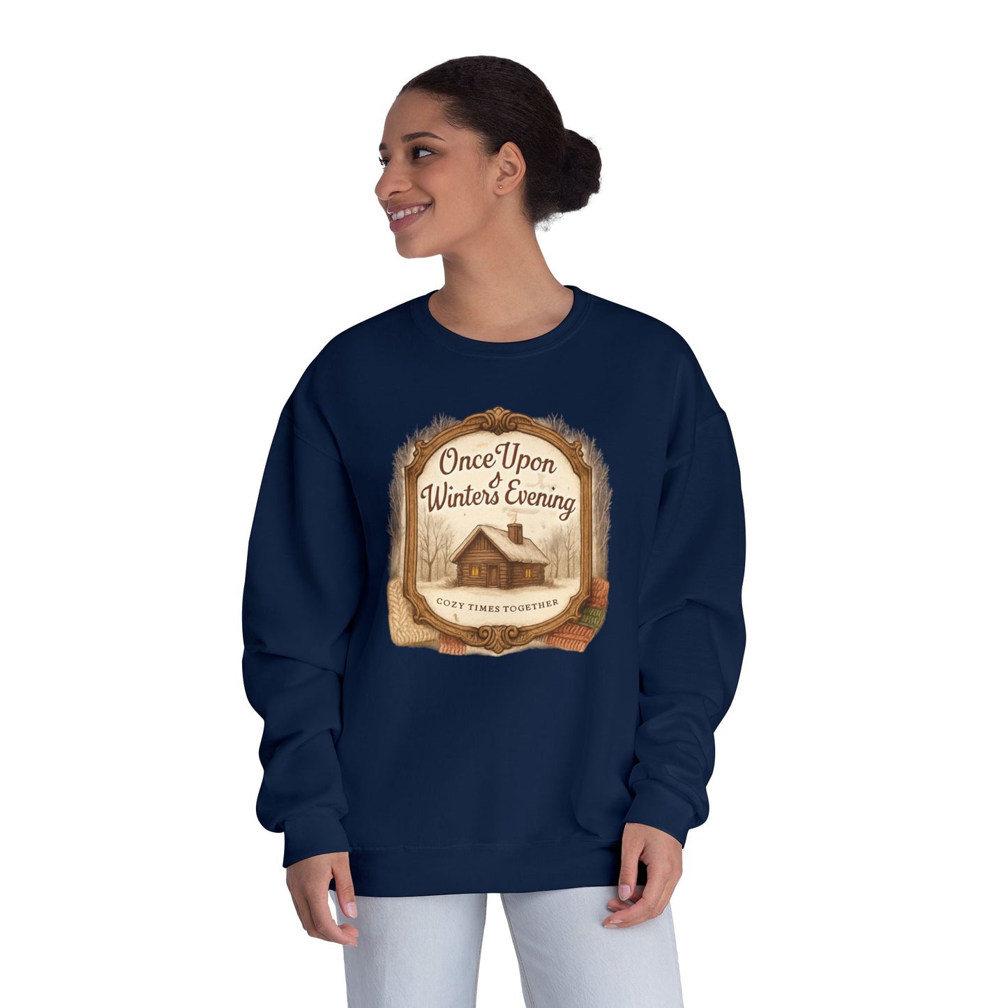 Once Upon a Winter's Cabin, Evening Sweatshirt — Cozy Vintage Holiday Crewneck