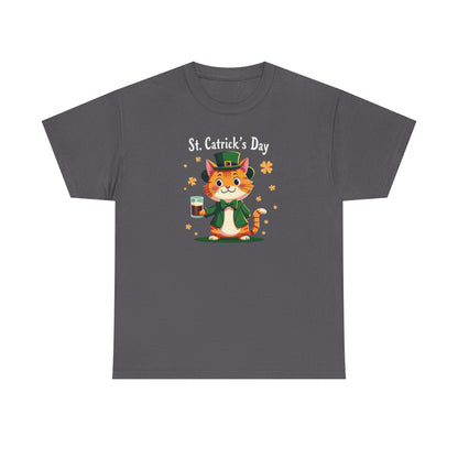 St. Patrick’s Day Cat T-Shirt — Cute Leprechaun Kitty with Beer