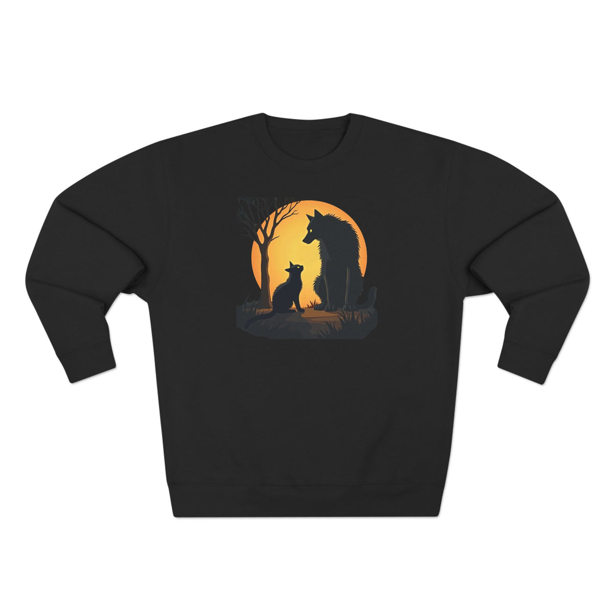 Wolf and Cat Sunset Crewneck Sweatshirt