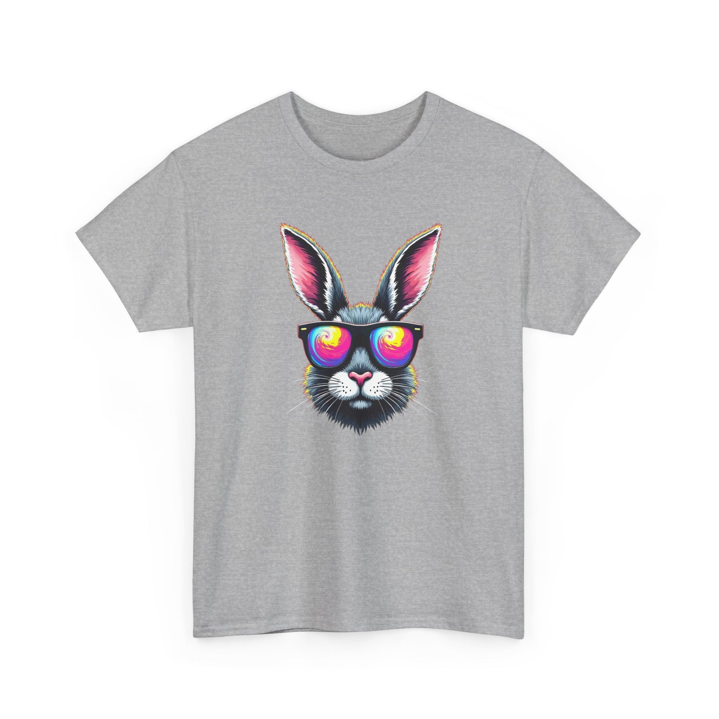 Bunny with Heart Sunglasses Tee — Retro Neon Rabbit Graphic T-Shirt