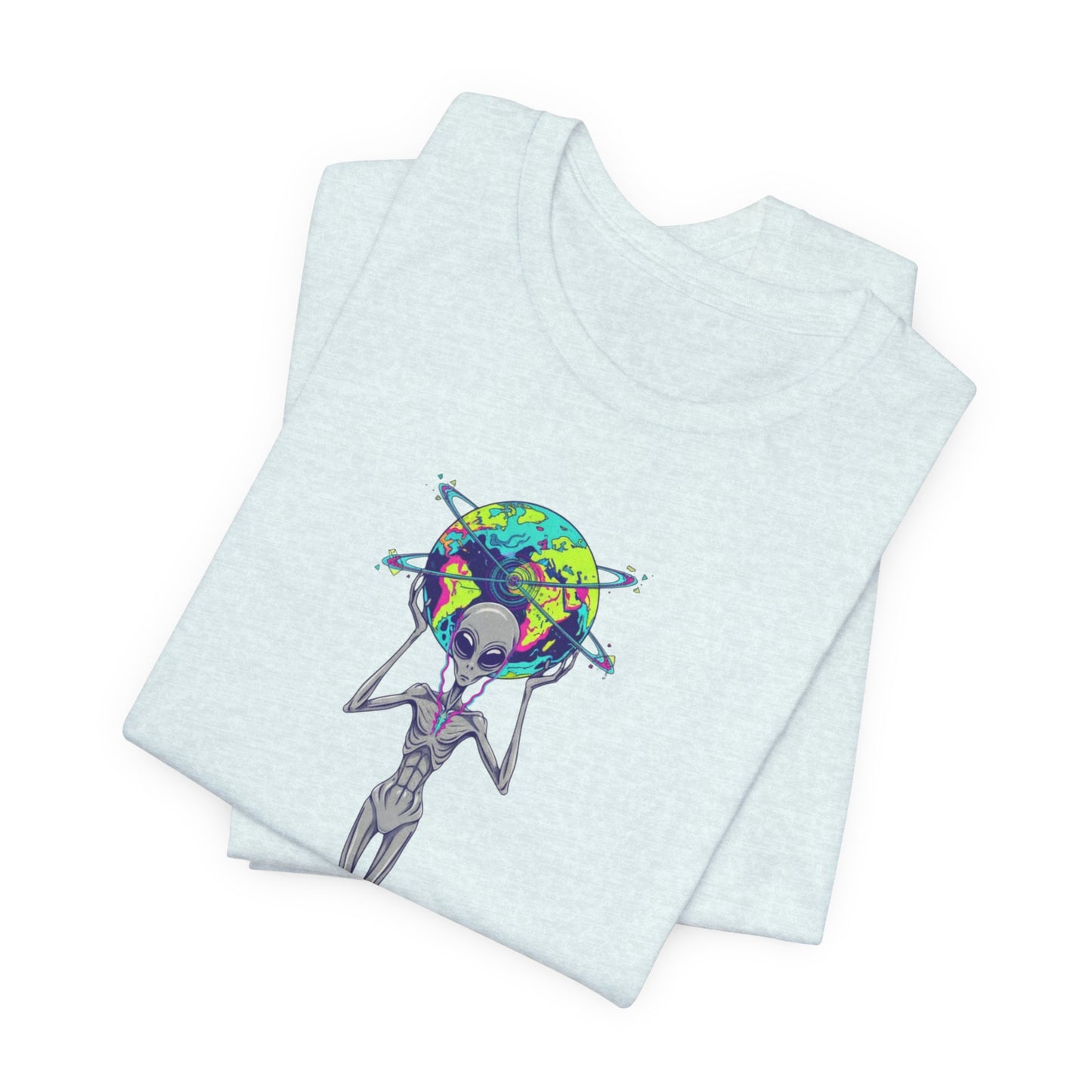 Alien Holding Earth Graphic Tee — Cosmic Sci‑Fi Alien Shirt
