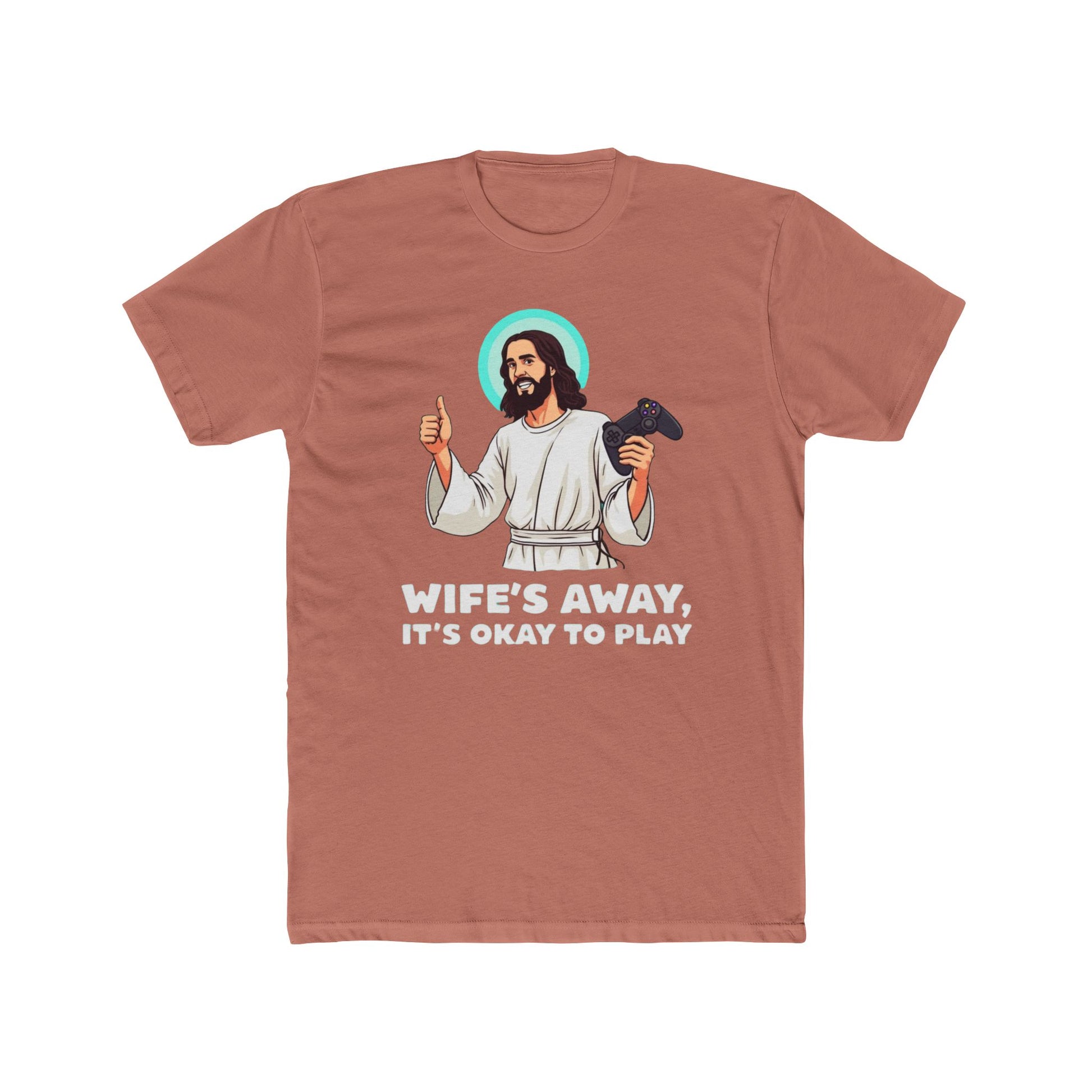 Wife’s away, Jesus tee, Playful Unisex Crew Tee with Humorous Design - Psychonaut Swag