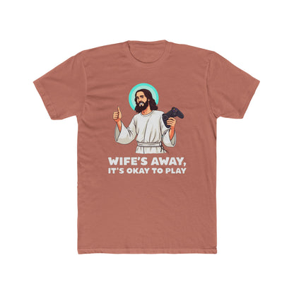 Wife’s away, Jesus tee, Playful Unisex Crew Tee with Humorous Design - Psychonaut Swag