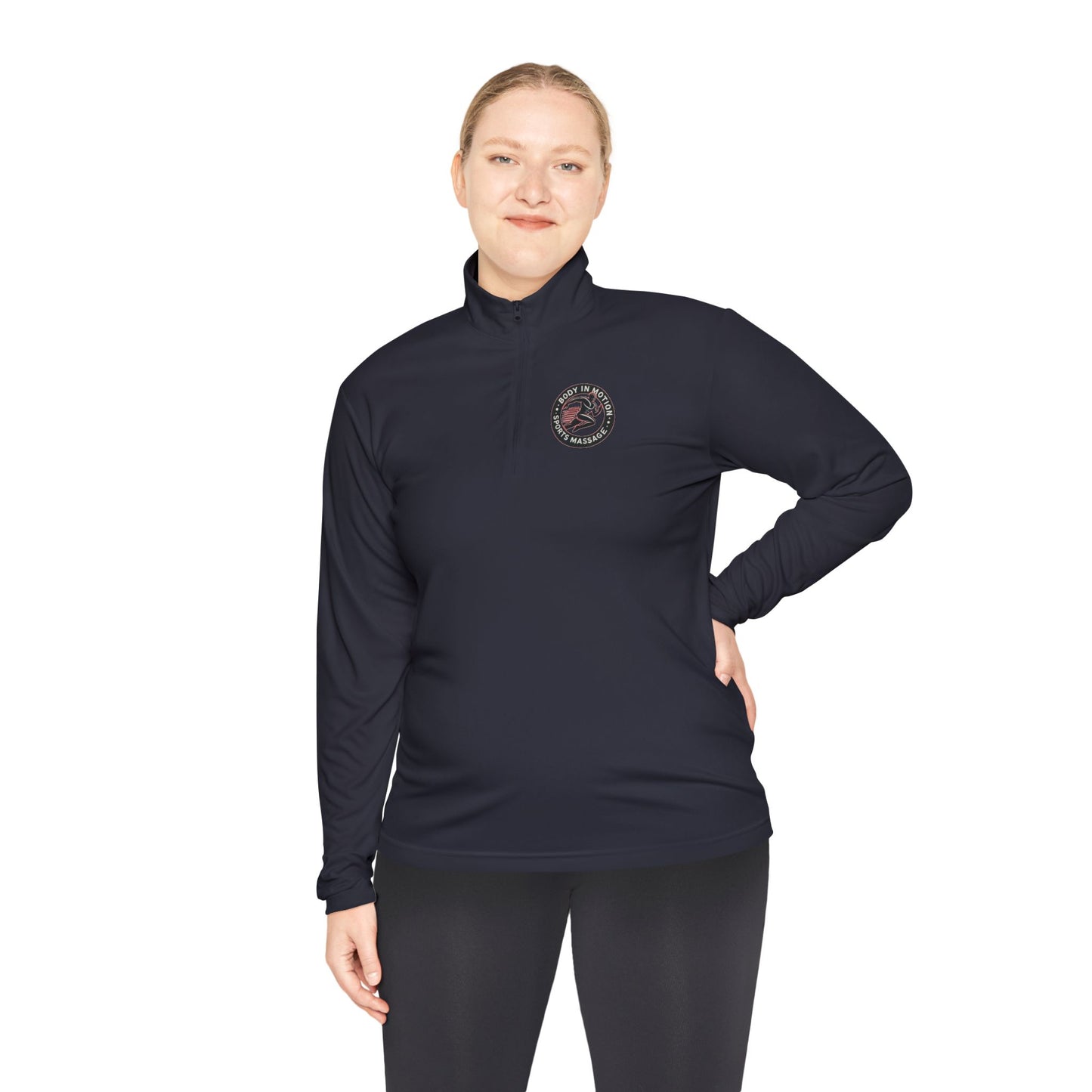 Sports Massage, Quarter-Zip Pullover — Vintage Fishing Badge Logo