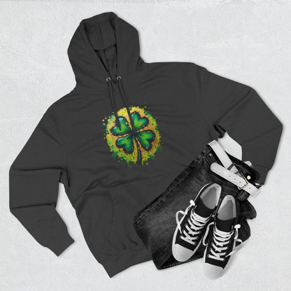 St. Patrick's Watercolor Shamrock Hoodie — Green Four-Leaf Luck Pullover