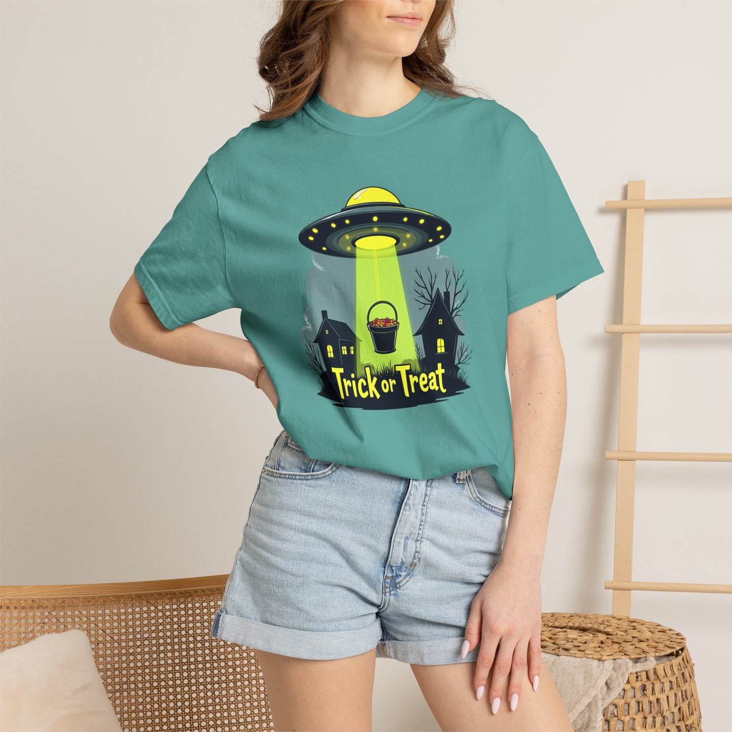 Halloween UFO Trick or Treat T-Shirt — Alien Abduction Spooky Tee