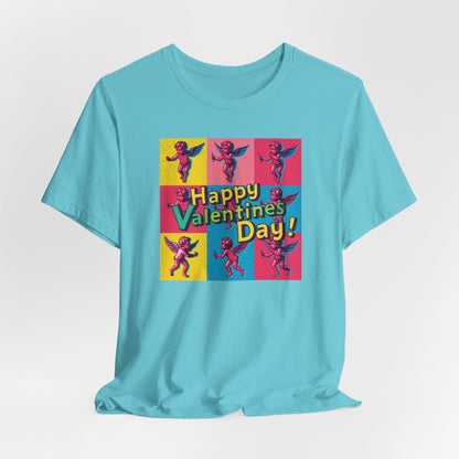Valentine's Day Pop Art Tee — "Happy Valentine's Day!" Cupid Graphic Shirt