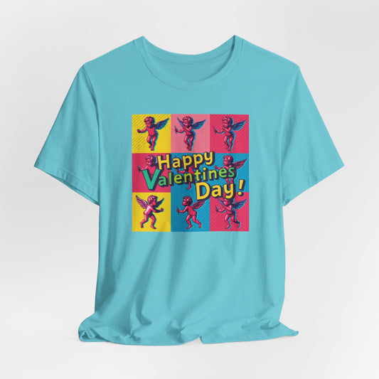 Valentine's Day Pop Art Tee — "Happy Valentine's Day!" Cupid Graphic Shirt