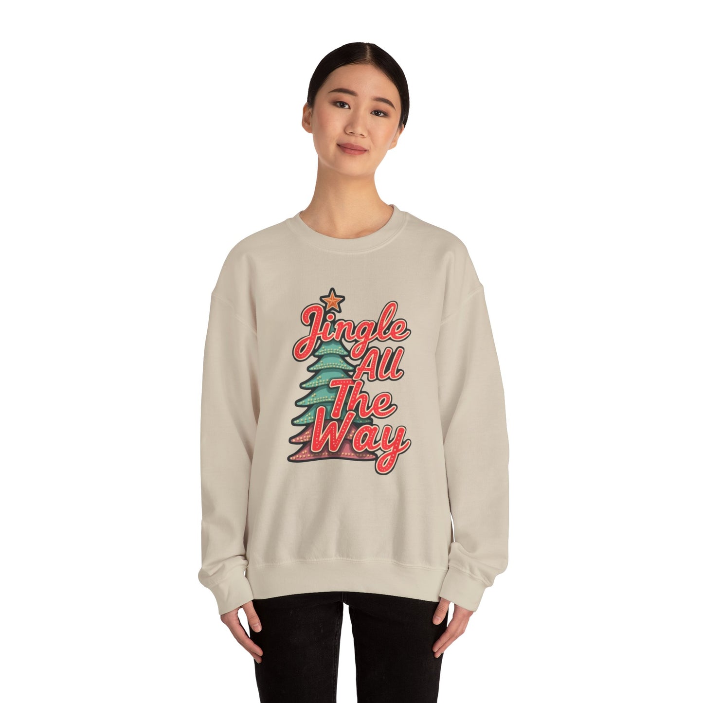 Christmas Sweatshirt — "Jingle All The Way" Retro Tree Holiday Crewneck