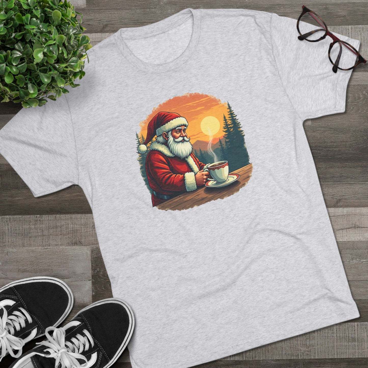 Santa Coffee Tee — Vintage Holiday Santa Drinking Coffee T-Shirt