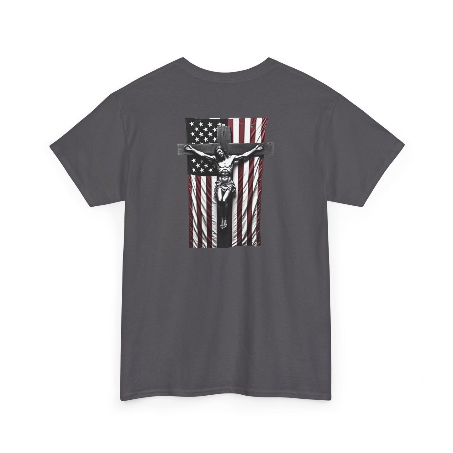 A Christian Nation T-Shirt — Crucifix Over American Flag Graphic Tee