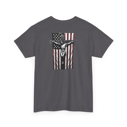 A Christian Nation T-Shirt — Crucifix Over American Flag Graphic Tee