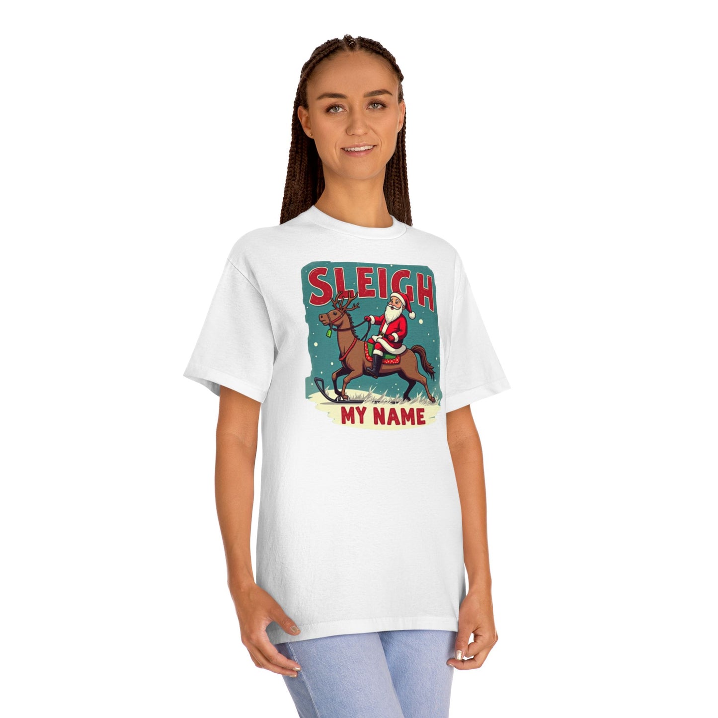 Sleigh My Name Christmas Tee — Personalized Santa Reindeer Holiday Shirt