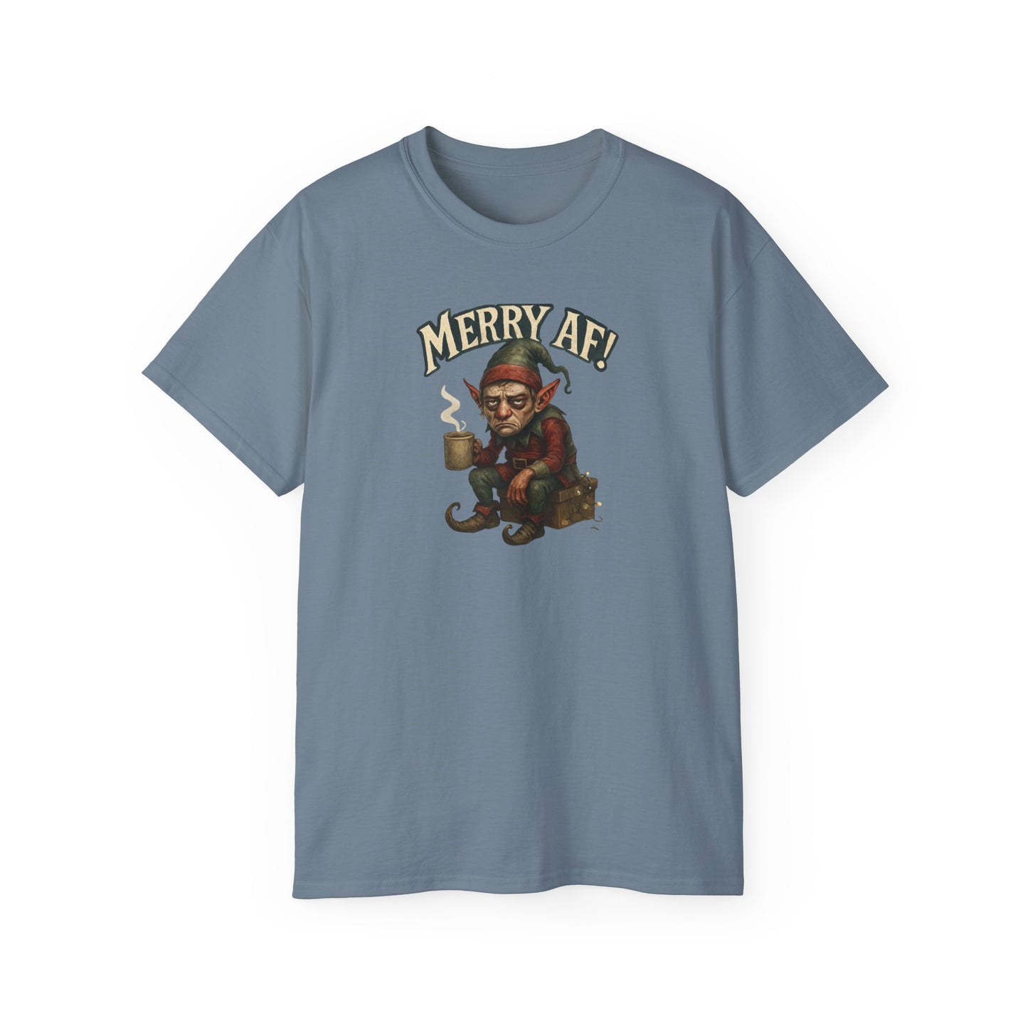 T‑Shirt — 'Merry AF' Vintage Grouchy Elf Christmas Tee