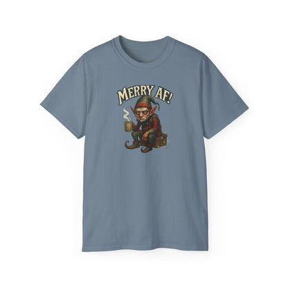 T‑Shirt — 'Merry AF' Vintage Grouchy Elf Christmas Tee
