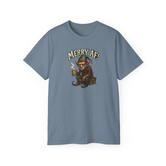 T‑Shirt — 'Merry AF' Vintage Grouchy Elf Christmas Tee