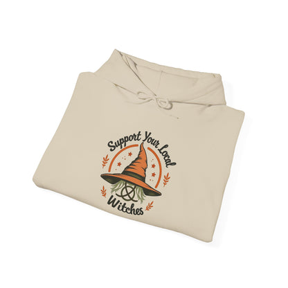Support Your Local Witches Hoodie — Cute Witch Hat Graphic Pullover for Halloween