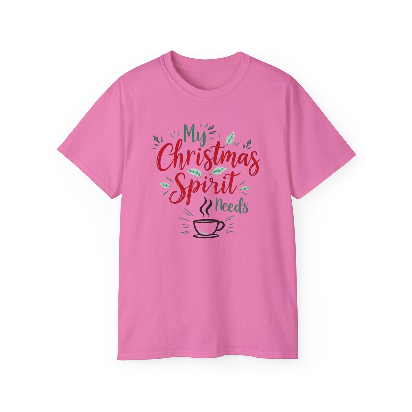 Christmas Coffee Tee - "My Christmas Spirit Needs Coffee" Holiday T-Shirt