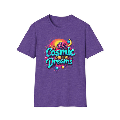 Cosmic Digital Dreams Unisex Softstyle T-Shirt - Vibrant Space-Inspired Design - Psychonaut Swag