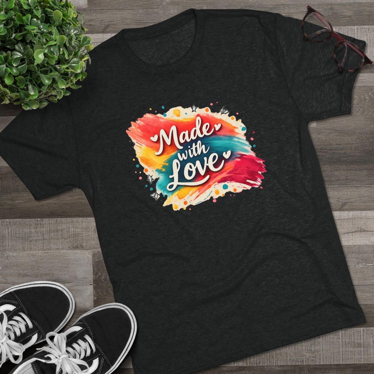 T-Shirt — "Made with Love" Colorful Brushstroke Graphic