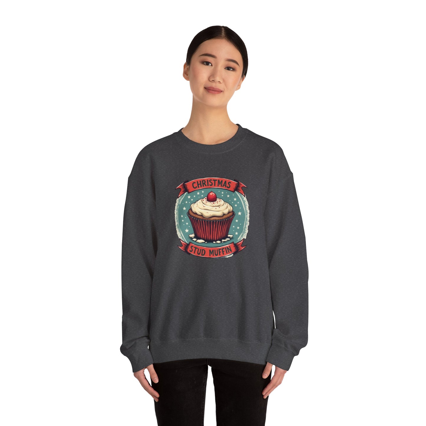 Christmas Stud Muffin with Icing Sweatshirt - Cute Holiday Cupcake Crewneck