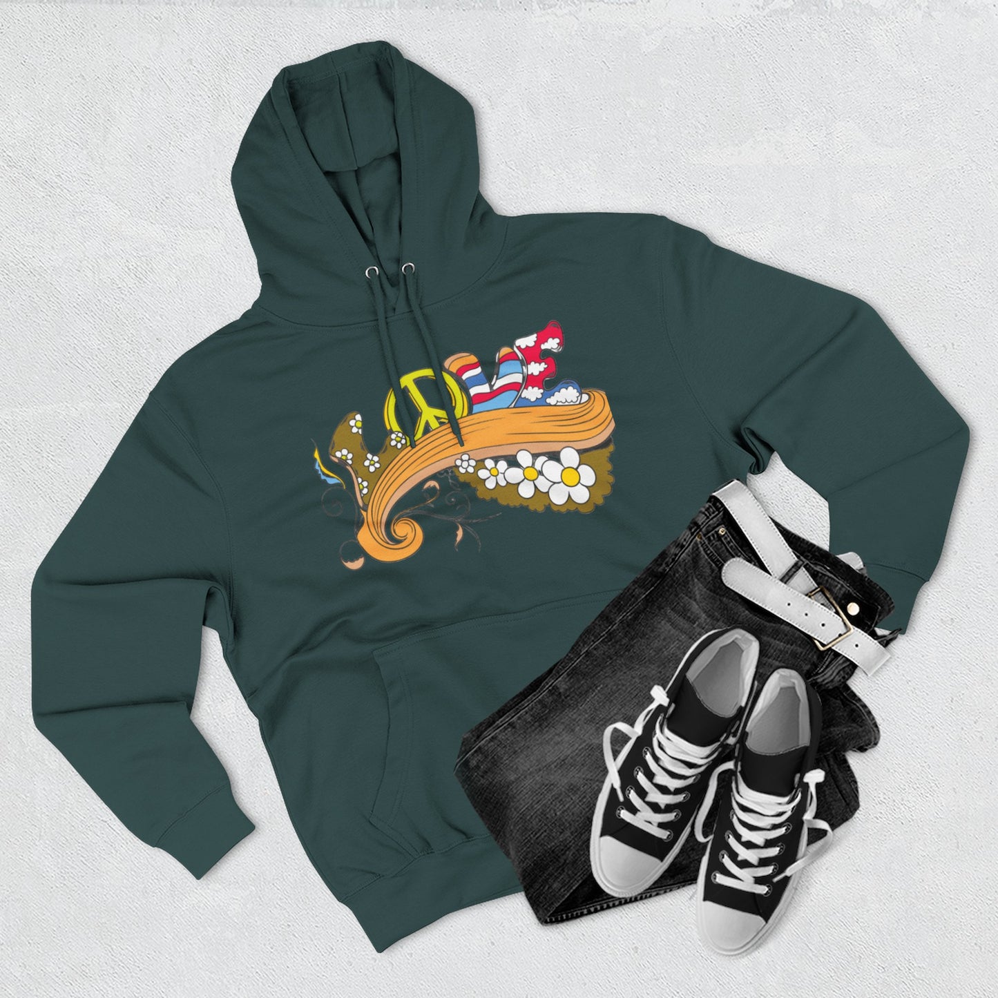 Love and Peace, Three-Panel Fleece Hoodie