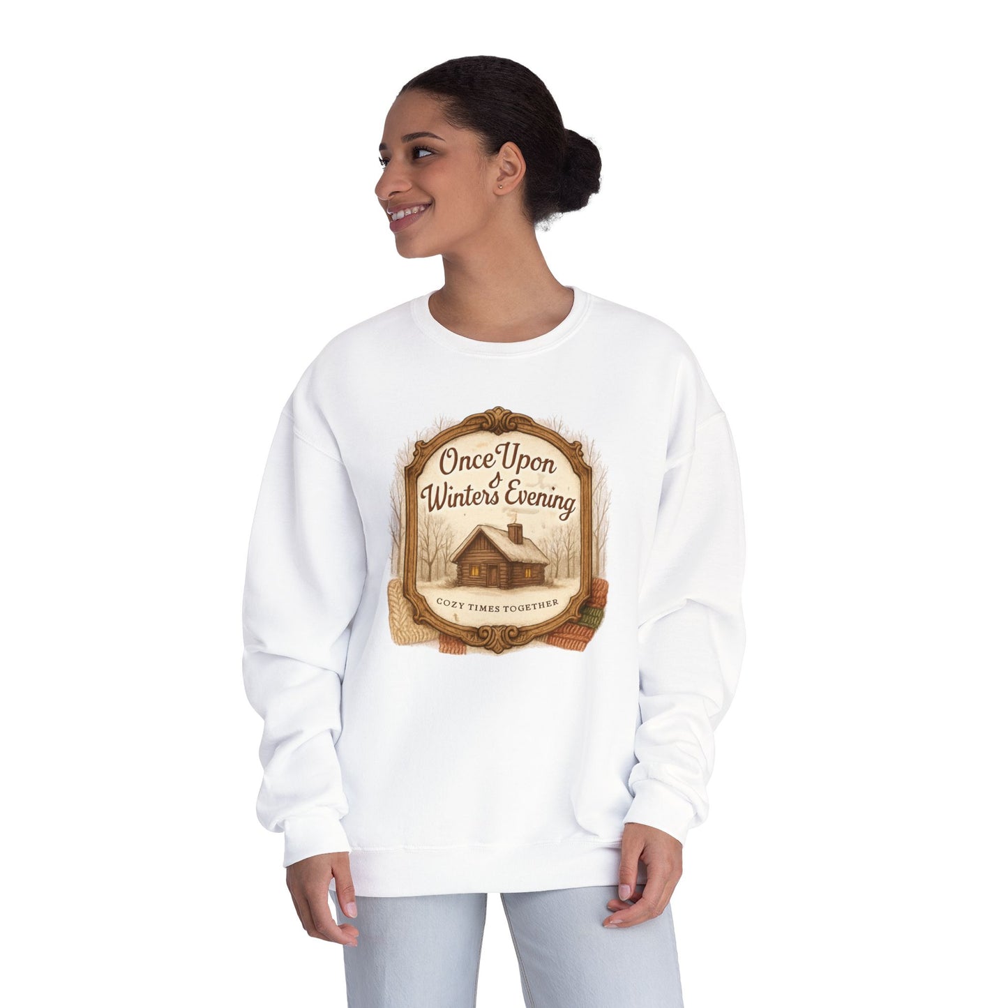 Once Upon a Winter's Cabin, Evening Sweatshirt — Cozy Vintage Holiday Crewneck