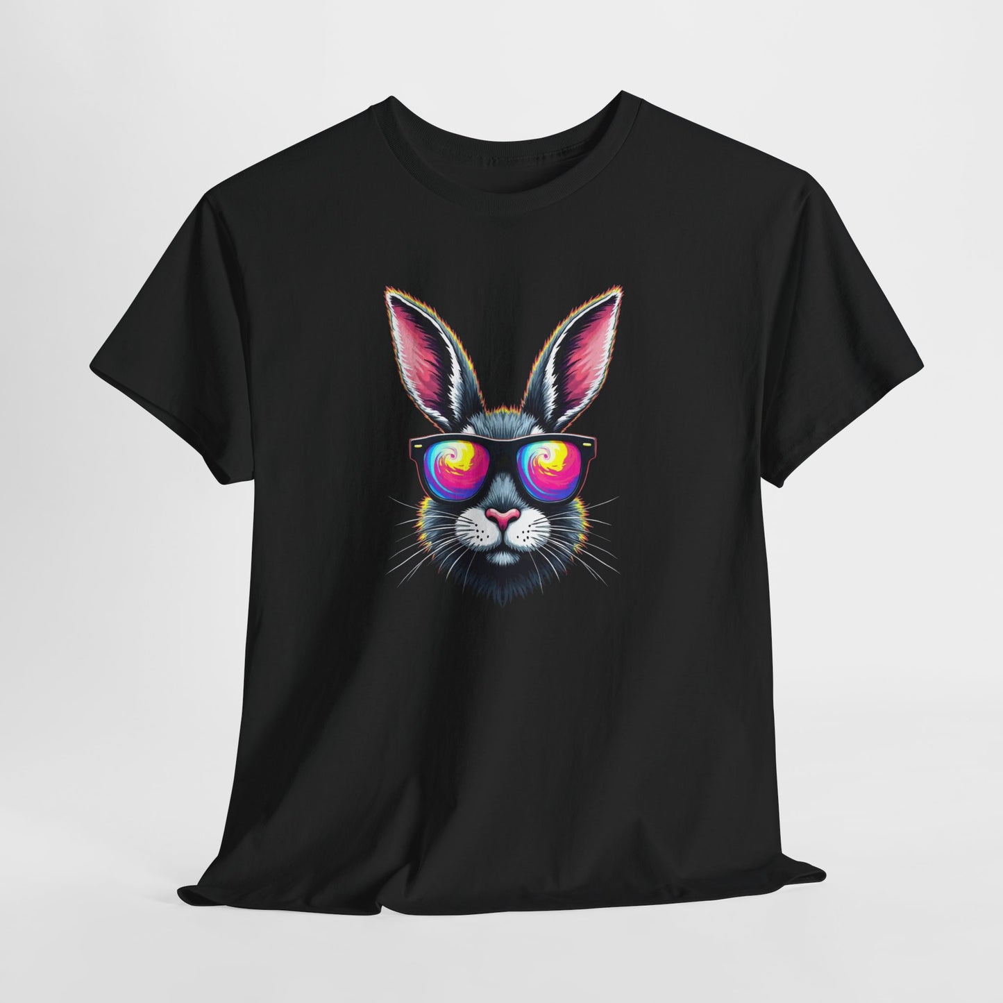 Bunny with Heart Sunglasses Tee — Retro Neon Rabbit Graphic T-Shirt