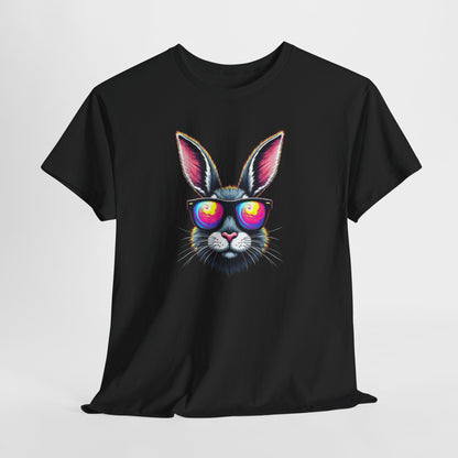 Bunny with Heart Sunglasses Tee — Retro Neon Rabbit Graphic T-Shirt