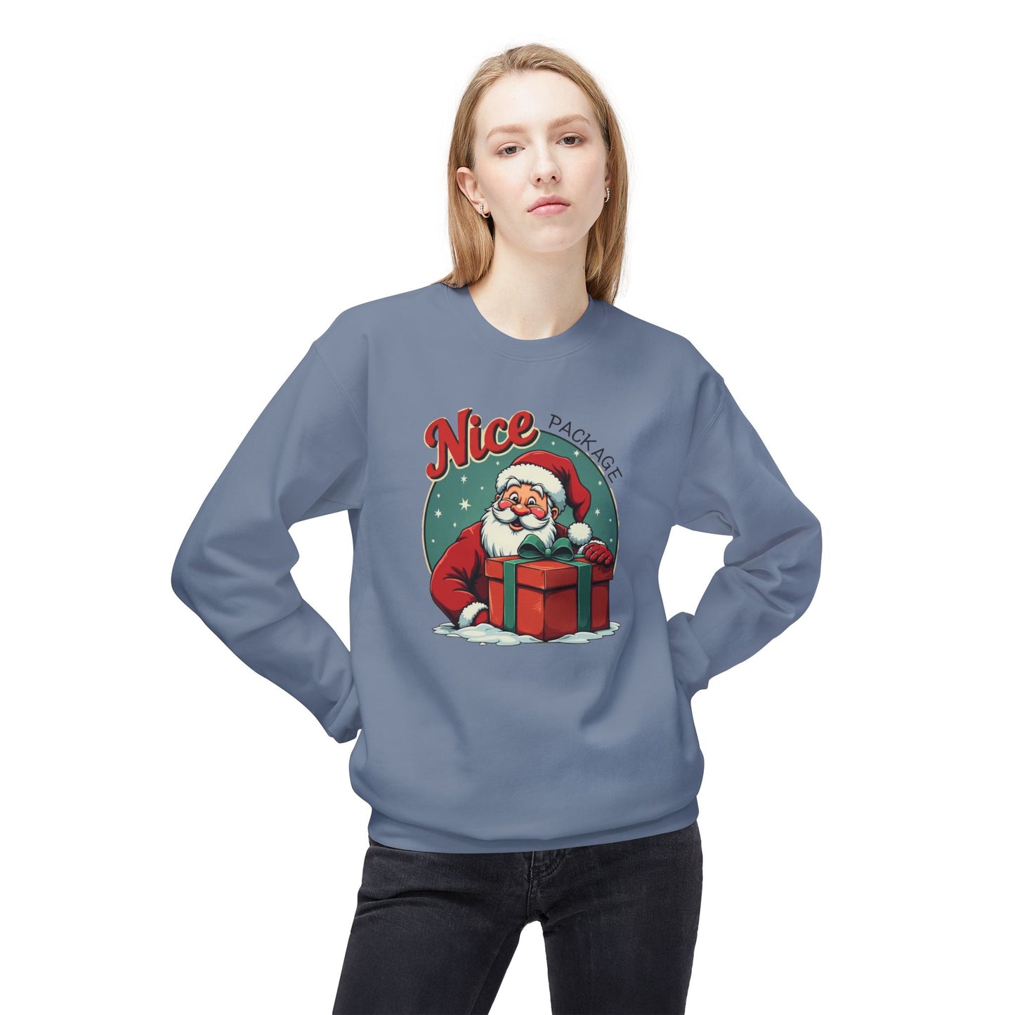 Nice Package Santa Crewneck Sweatshirt — Retro Christmas Gift Pullover