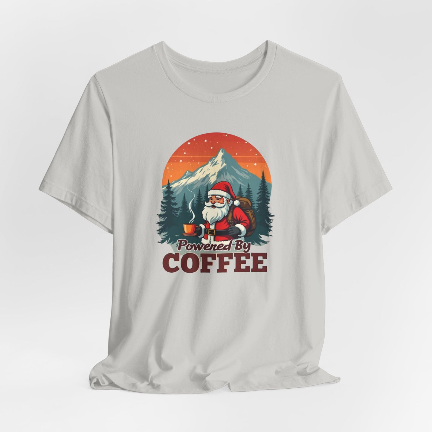 Coffee-Powered Santa T-Shirt — "Powered by Coffee" Holiday Tee