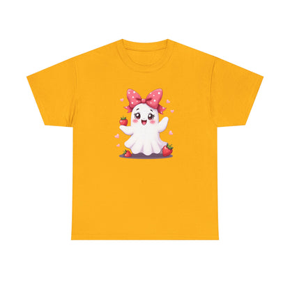 Cute Ghost Strawberry Unisex Tee, Perfect for Halloween, Gift, Casual Wear, Festival Shirt, Summer Vibes, Kawaii Apparel
