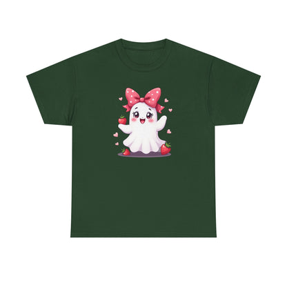 Cute Ghost Strawberry Unisex Tee, Perfect for Halloween, Gift, Casual Wear, Festival Shirt, Summer Vibes, Kawaii Apparel