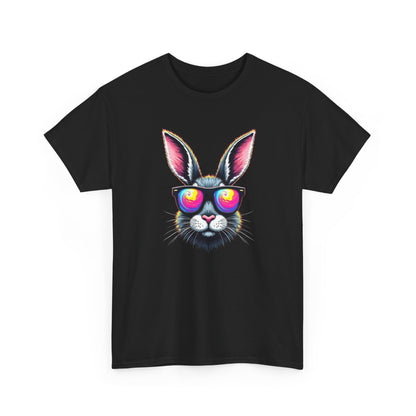 Bunny with Heart Sunglasses Tee — Retro Neon Rabbit Graphic T-Shirt