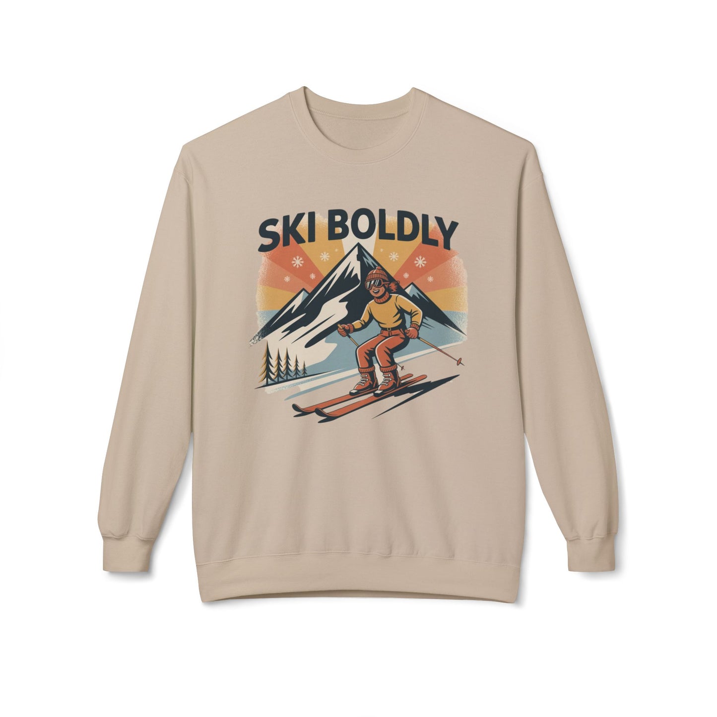 Ski Boldly Crewneck Sweatshirt – Vintage Mountain Skiing Graphic