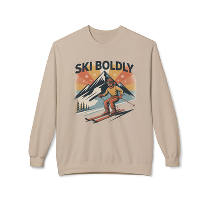 Ski Boldly Crewneck Sweatshirt – Vintage Mountain Skiing Graphic
