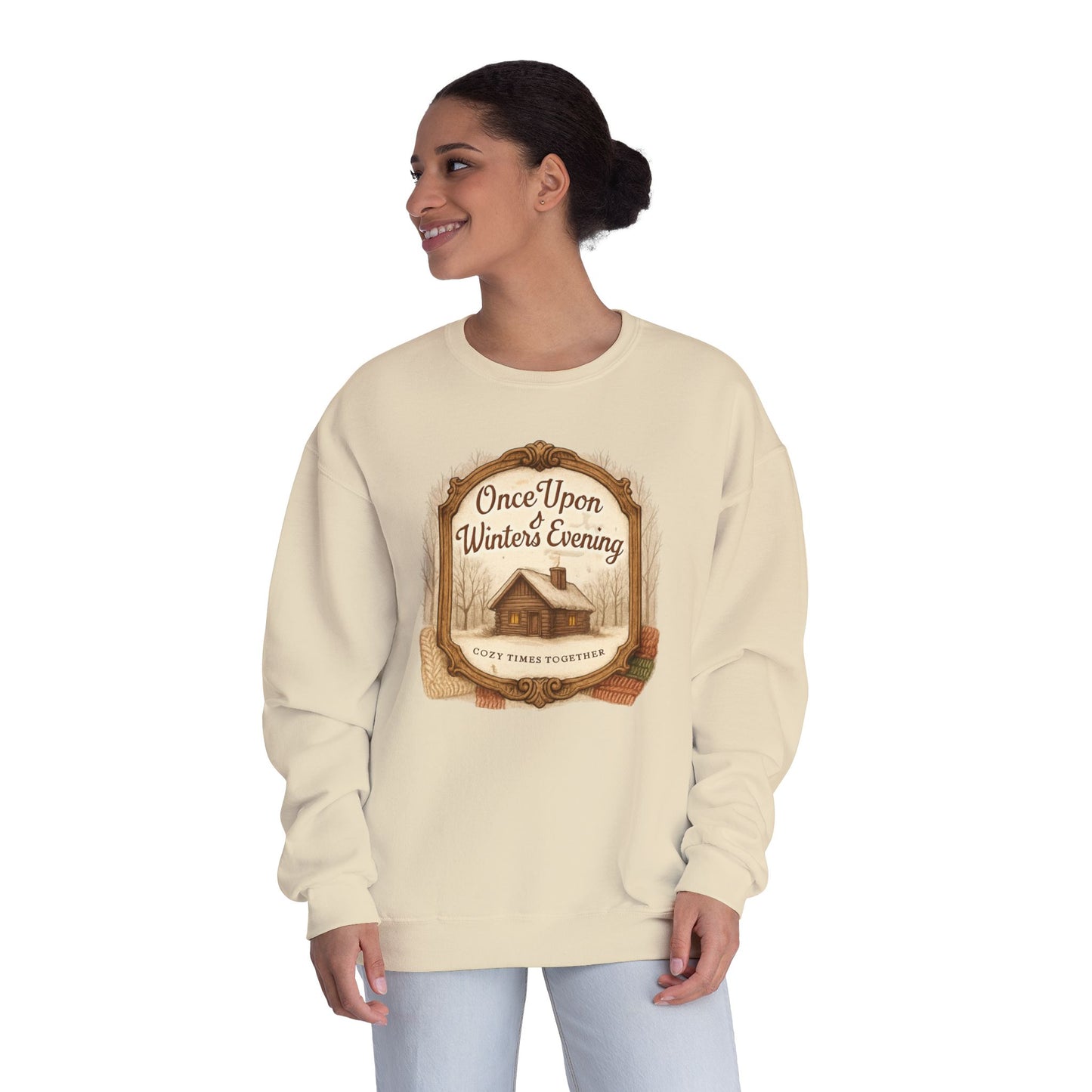 Once Upon a Winter's Cabin, Evening Sweatshirt — Cozy Vintage Holiday Crewneck