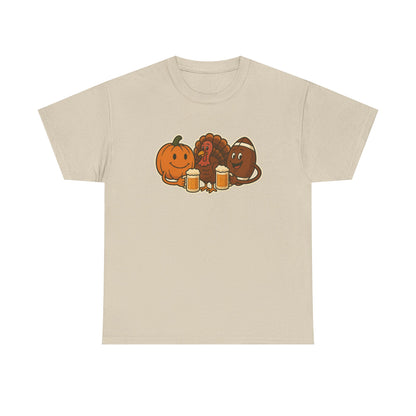 Thanksgiving Day Football & Beer Unisex Cotton Tee, Autumn T-Shirt, Holiday Apparel, Halloween Gift, Family Gathering Outfit, Seasonal Clothing