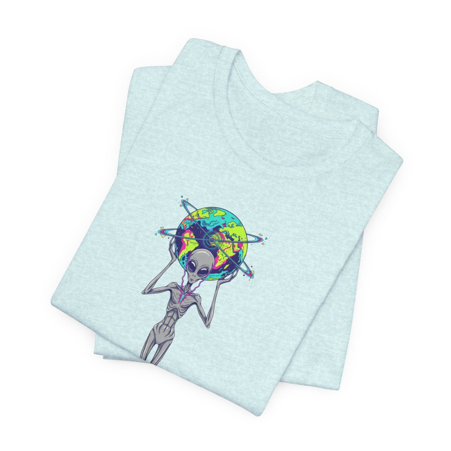 Alien Holding Earth Graphic Tee — Cosmic Sci‑Fi Alien Shirt