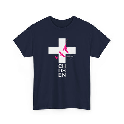 Chosen Cross T-Shirt — Bold Faith Graphic Tee with Pink Birds