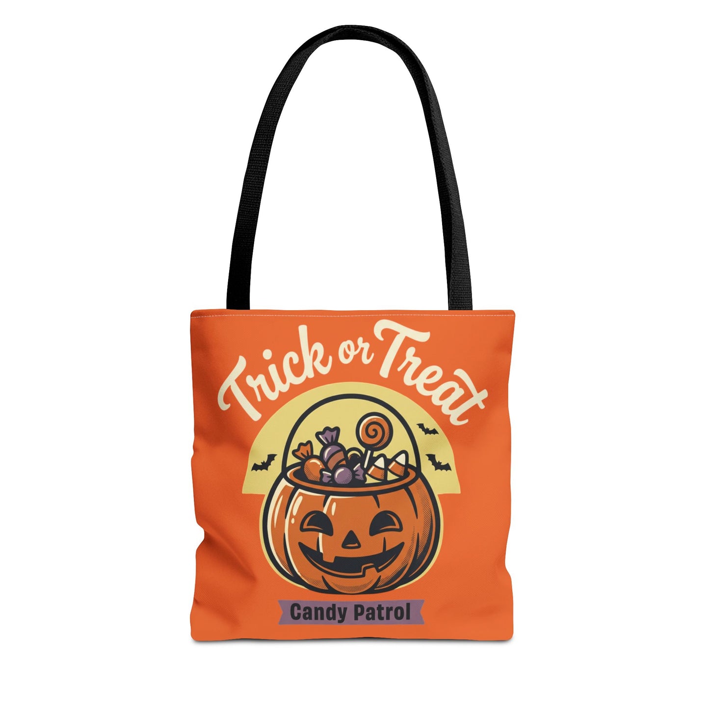 Halloween Trick or Treat Tote Bag — "Candy Patrol" Pumpkin Candy Bucket Design