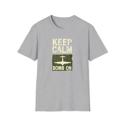 Keep Calm and Bomb On Unisex Softstyle T-Shirt, Casual Wear, Gift for Veterans, Military Humor, Comfortable Tees