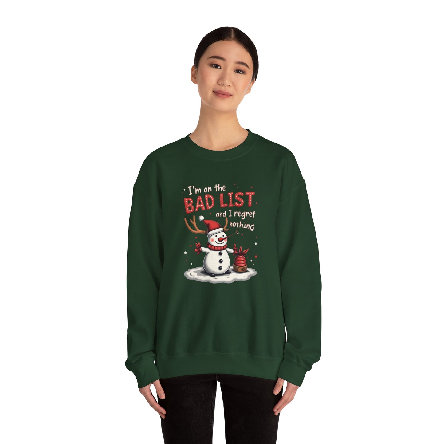Bad List Snowman Sweatshirt — Funny Christmas Holiday Crewneck