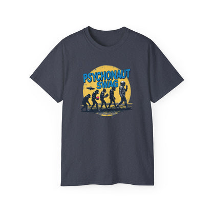 Psychonaut Evolution of Man Sunset, Unisex Tee, Retro Graphic T-Shirt, Music Festival Attire, Gift for Gamers, Casual Streetwear