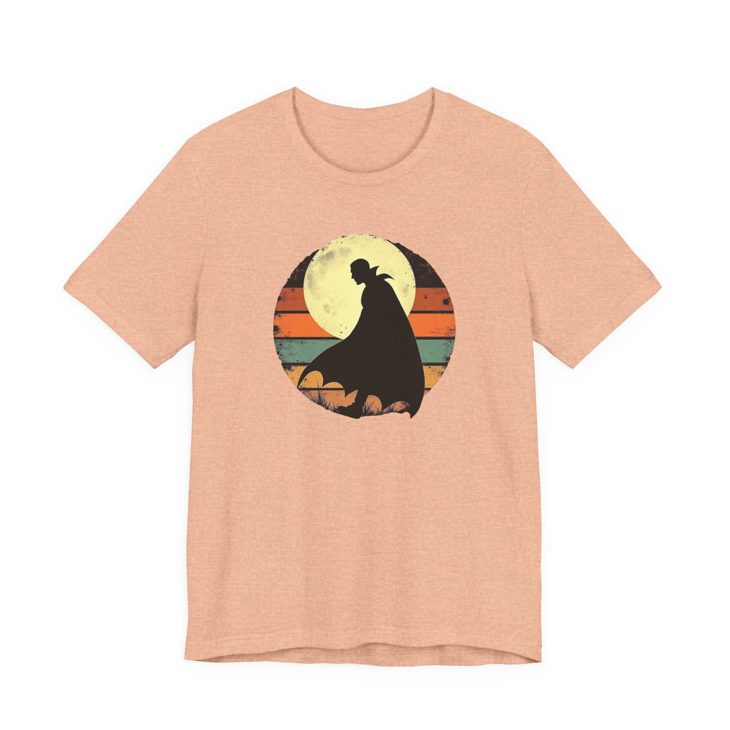 Vampire Silhouette Moon Tee — Retro Sunset Gothic Halloween T-Shirt